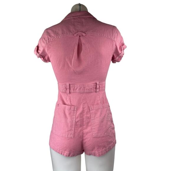 Urban Outfitters BDG Axel Pink Linen Short Sleeve Zip Up Coverall Romper Size S - Picture 2 of 3